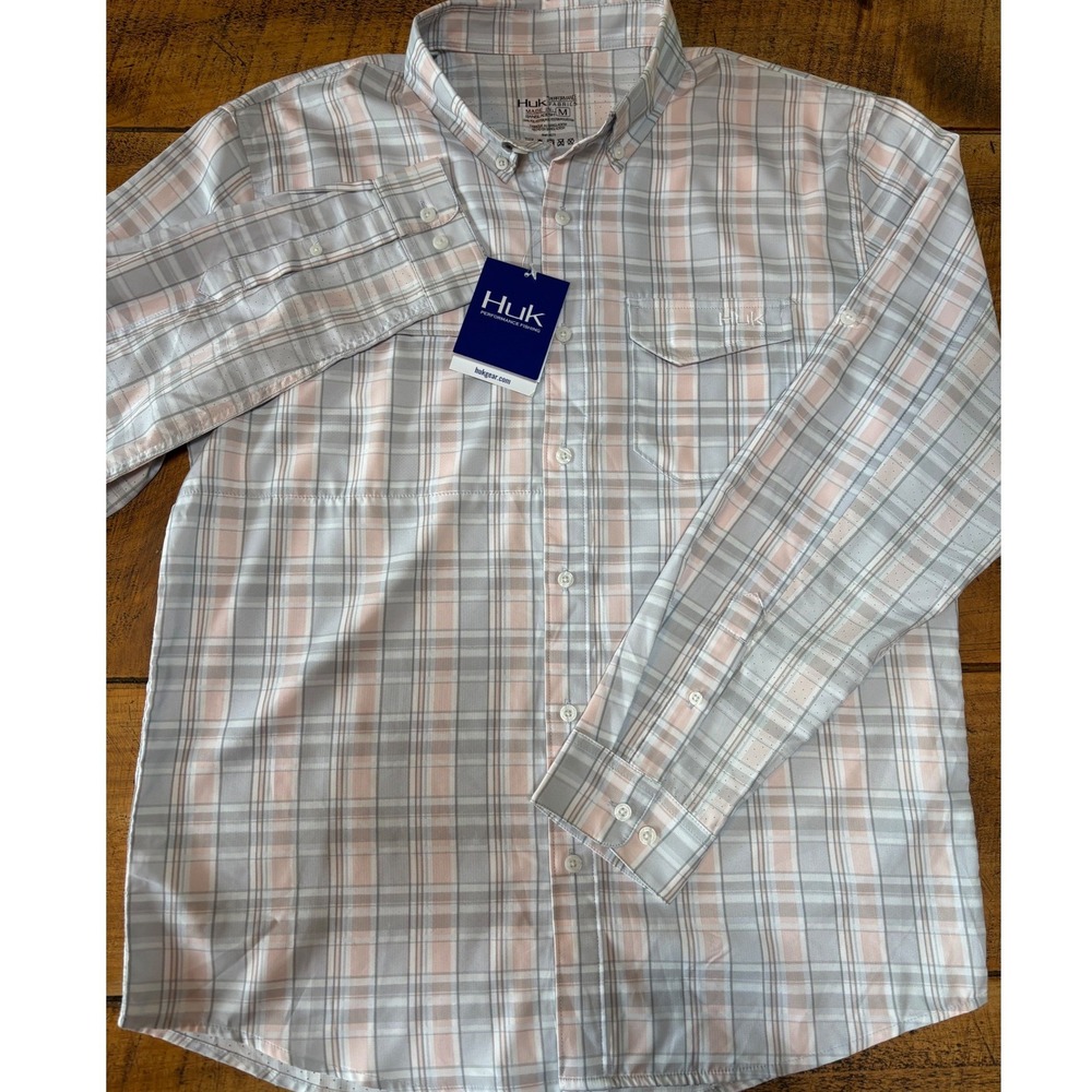 NWT Huk Performance Fishing Mens Tide Point Woven Plaid Long Sleeve Shirt Medium - Picture 2 of 11